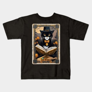 The Reader Retro Black Cat Halloween Tarot Card Kids T-Shirt